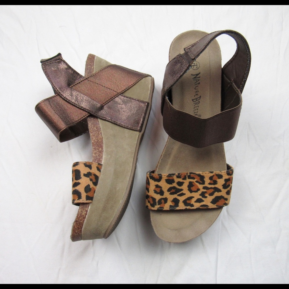 Nature Breeze Leopard Print Strap Wedges sz 7.5